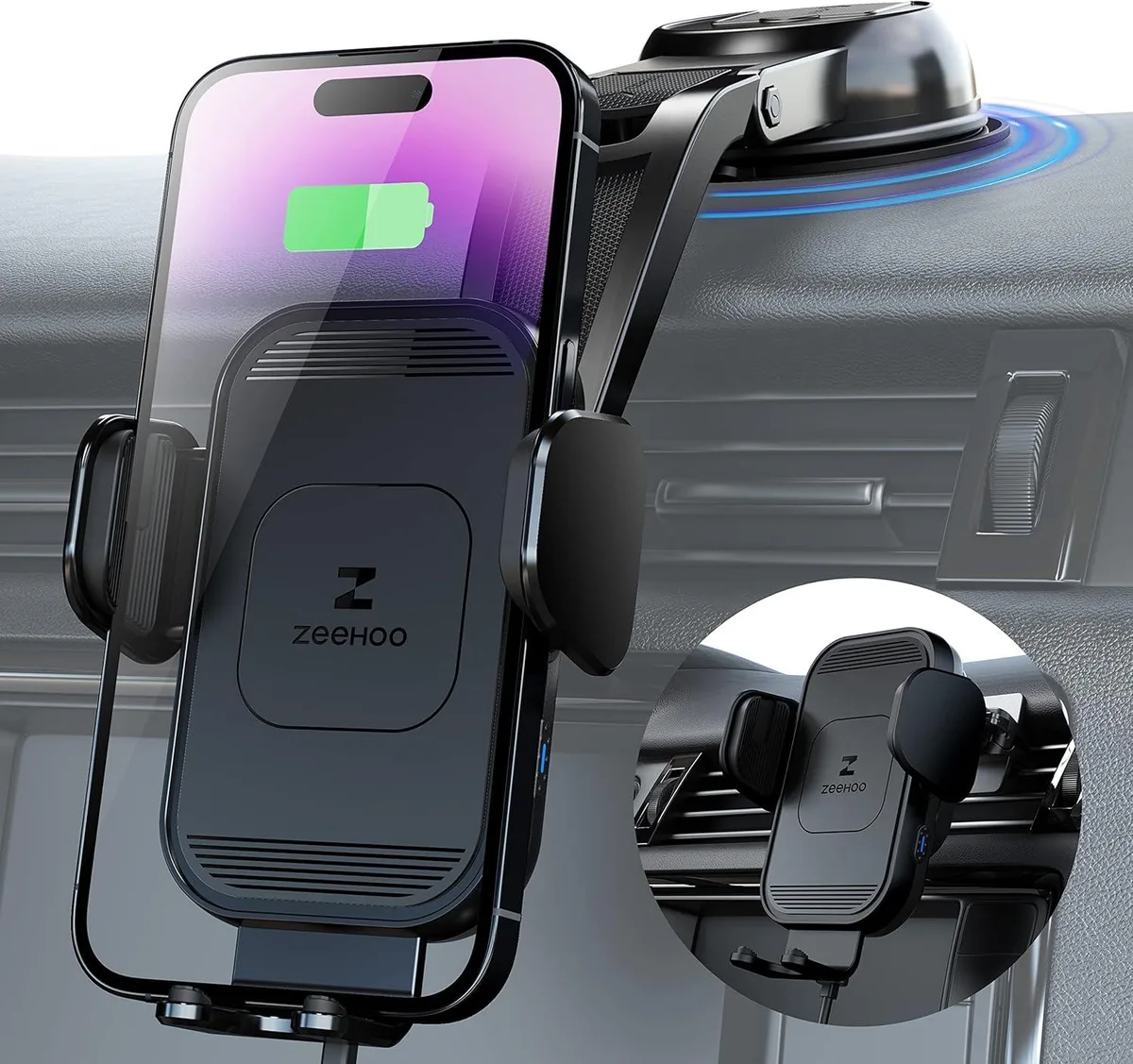 PISKEKAT PISKEKAT Wireless Car Charger 15W Auto Clamping Mount Cell Phone Holder Black — product photo
