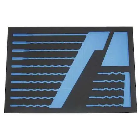 Black and blue EVA foam tray with five compartments for wrenches