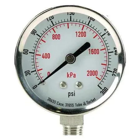Value Brand Value Brand Commercial Pressure Gauge 4FMN6 0-300 psi 2 1/2 in Dial 1/4 NPT — product photo