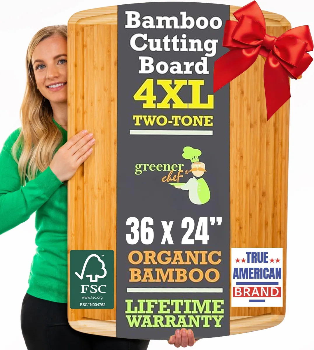Extra large rectangular bamboo cutting board 36 by 24 inches light natural finish