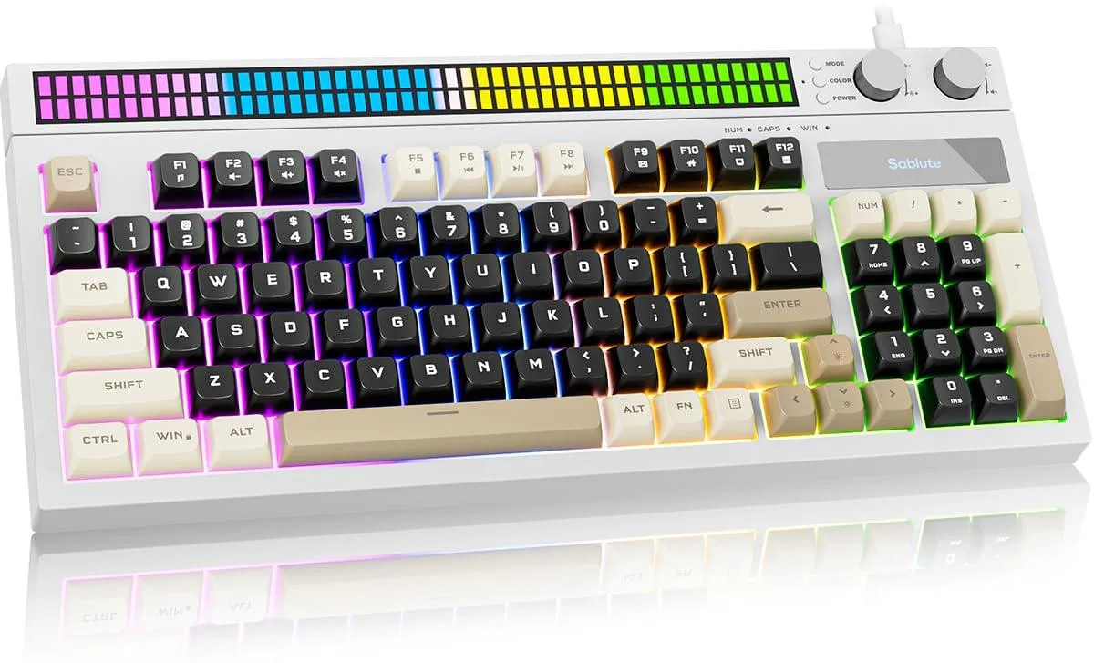 SABLUTE Gaming Keyboard White 19-Key Anti-Ghosting Dual Knobs Audio-Sync RGB — product photo