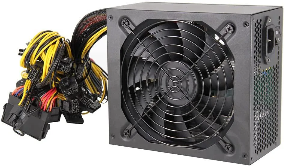 Rectangular metal PSU with large fan, modular cables, 220V input
