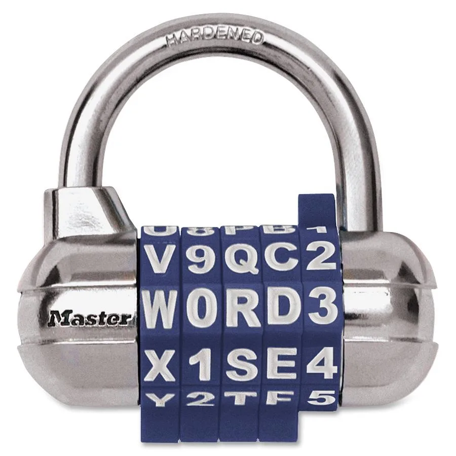 Silver metal combination padlock with alphanumeric dials, model 1534D, 64mm wide body