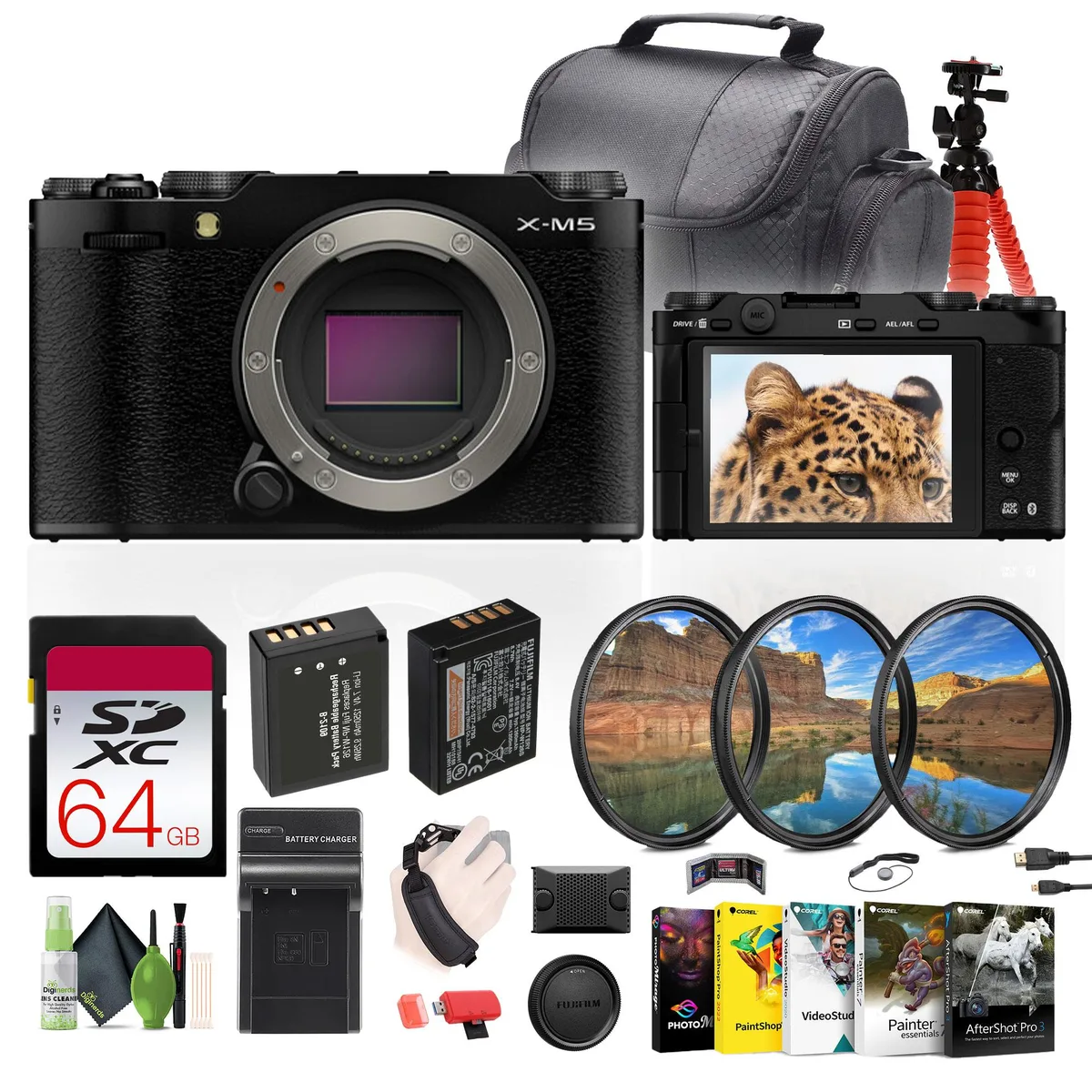 FUJIFILM FUJIFILM X-M5 Compact Mirrorless Camera Body + Battery NP-W126 + Charger + 64GB Card — product photo