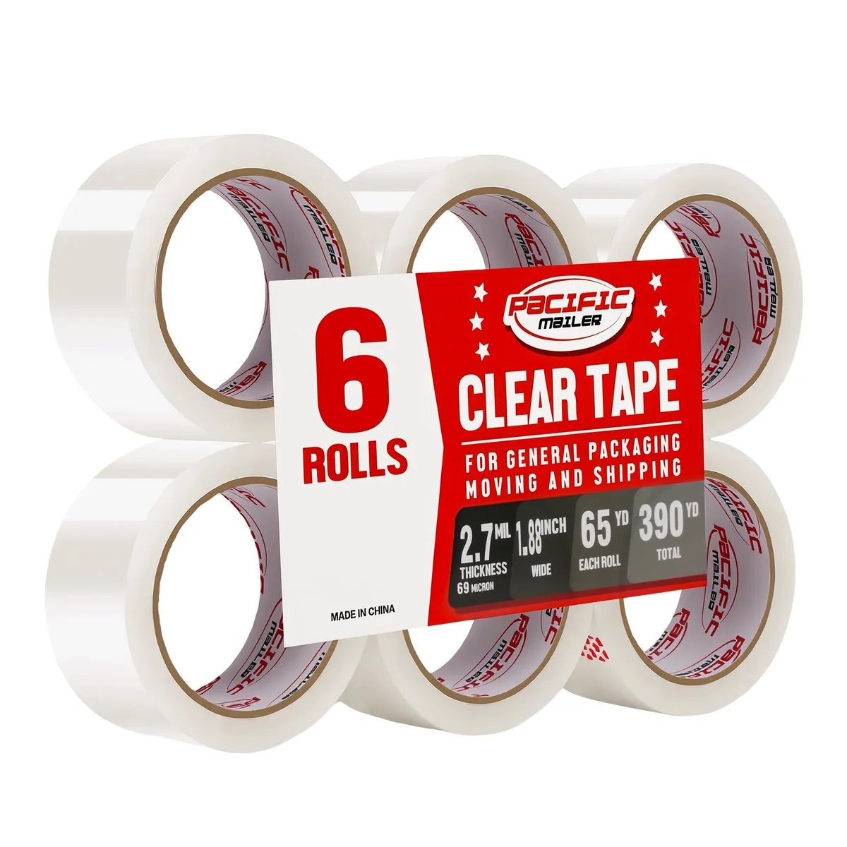  Pacific Mailer PM-CT18865-6PK 1.88in x 65yd 2.7mil tape 6 rolls — product photo