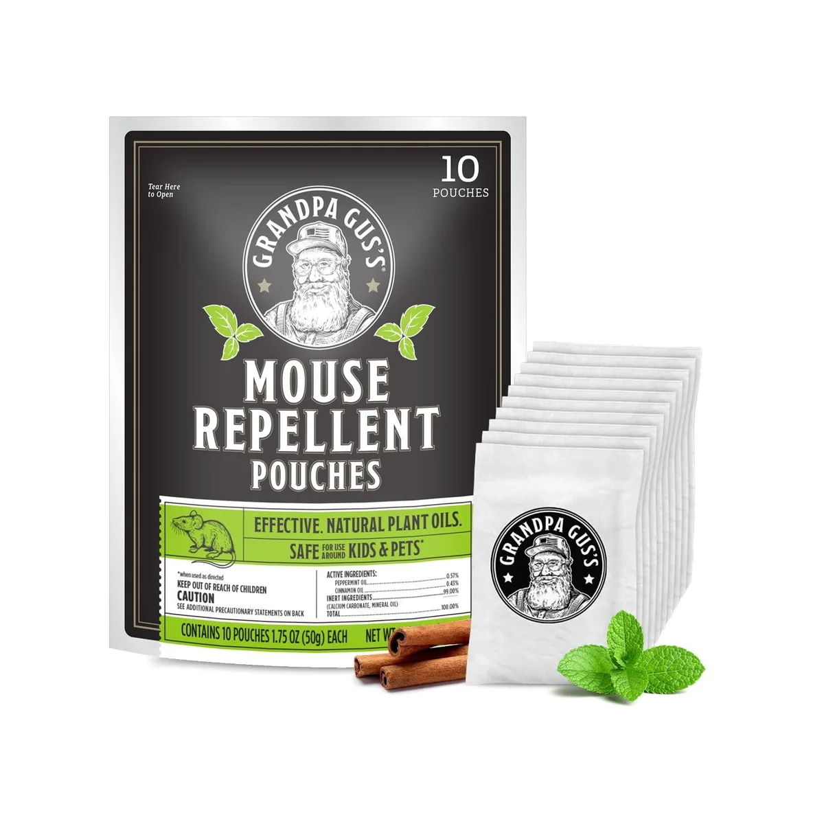 Ten natural peppermint and cinnamon oil repellent pouches in a pack