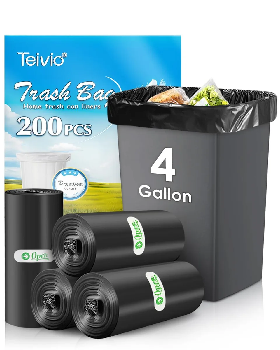 A black plastic roll containing 200 four-gallon trash bags