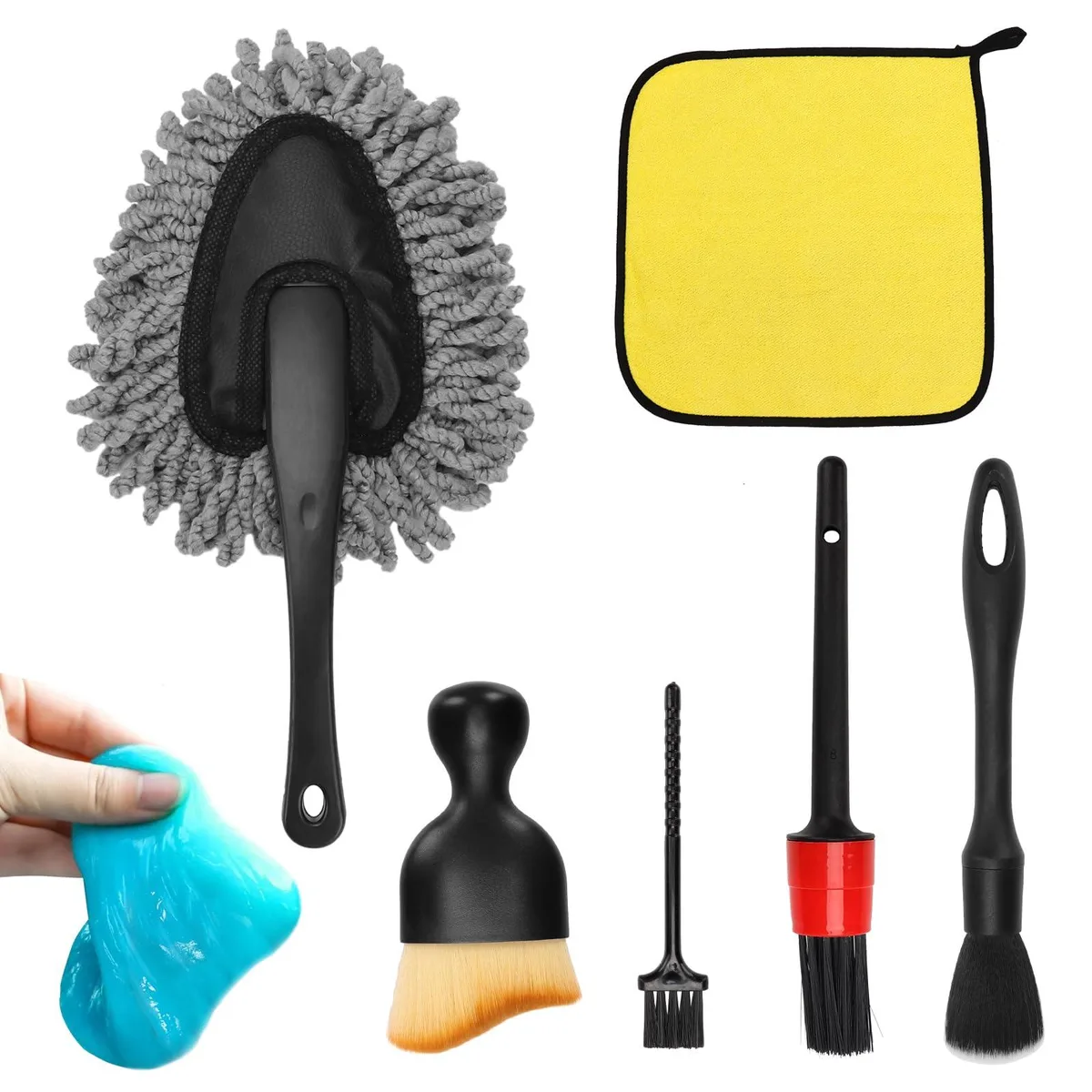 Scosche car interior cleaning kit with brushes, gel and microfiber towels