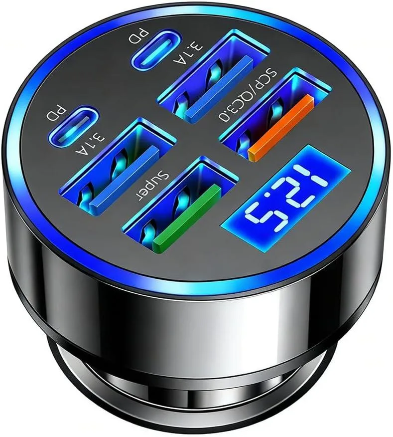 Leelbox Leelbox 120W 6-Port Car Charger with Voltmeter — product photo