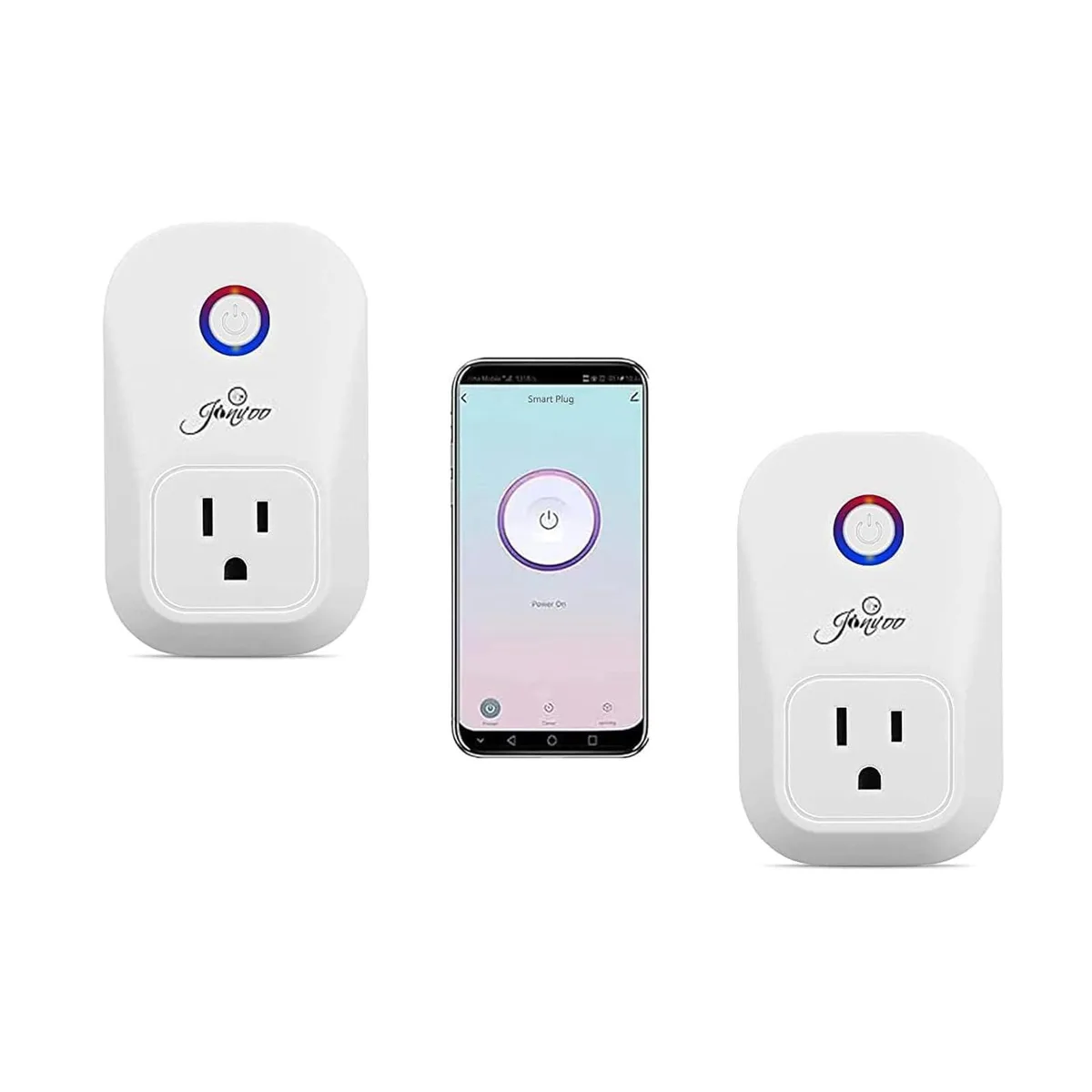 Twelve black rectangular WiFi smart plugs with US prongs, indoor plug-in style