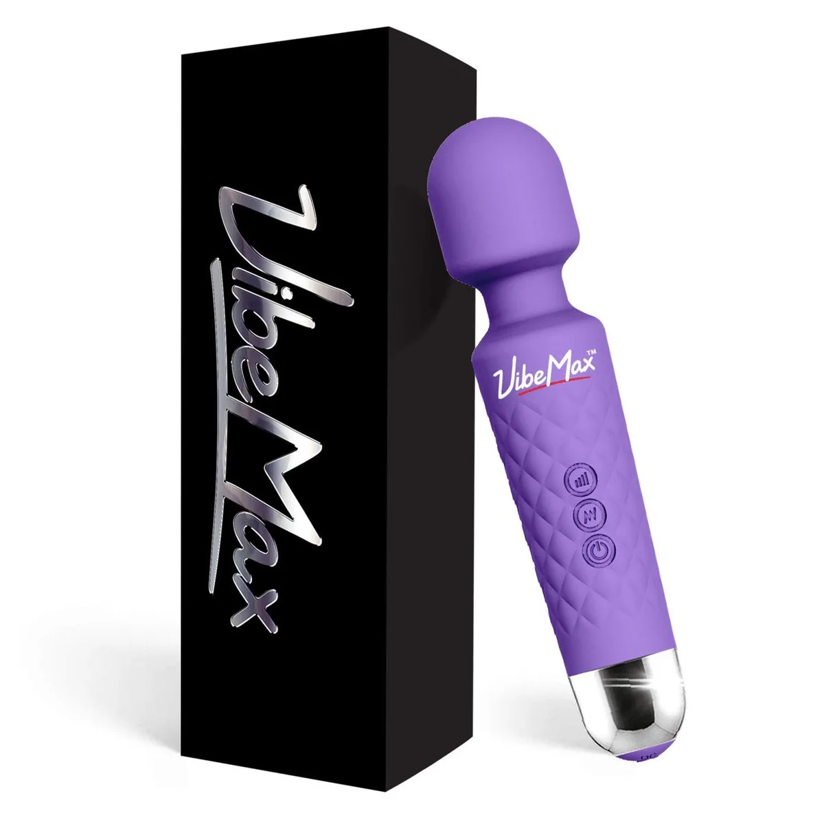 Purple rechargeable wand massager with smooth silicone finish and compact tapered shape