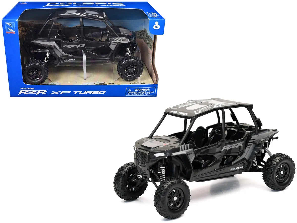 New Ray Toys New Ray Toys Polaris RZR XP 4 Turbo EPS Sport UTV Onyx Black Gray Graphics 1/18 Diecast Hobby Collectible — product photo