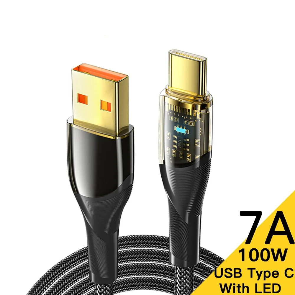 LUOM LUOM Essager XR USB-A to USB-C Cable 6.6ft 100W 7A LED transparent — product photo