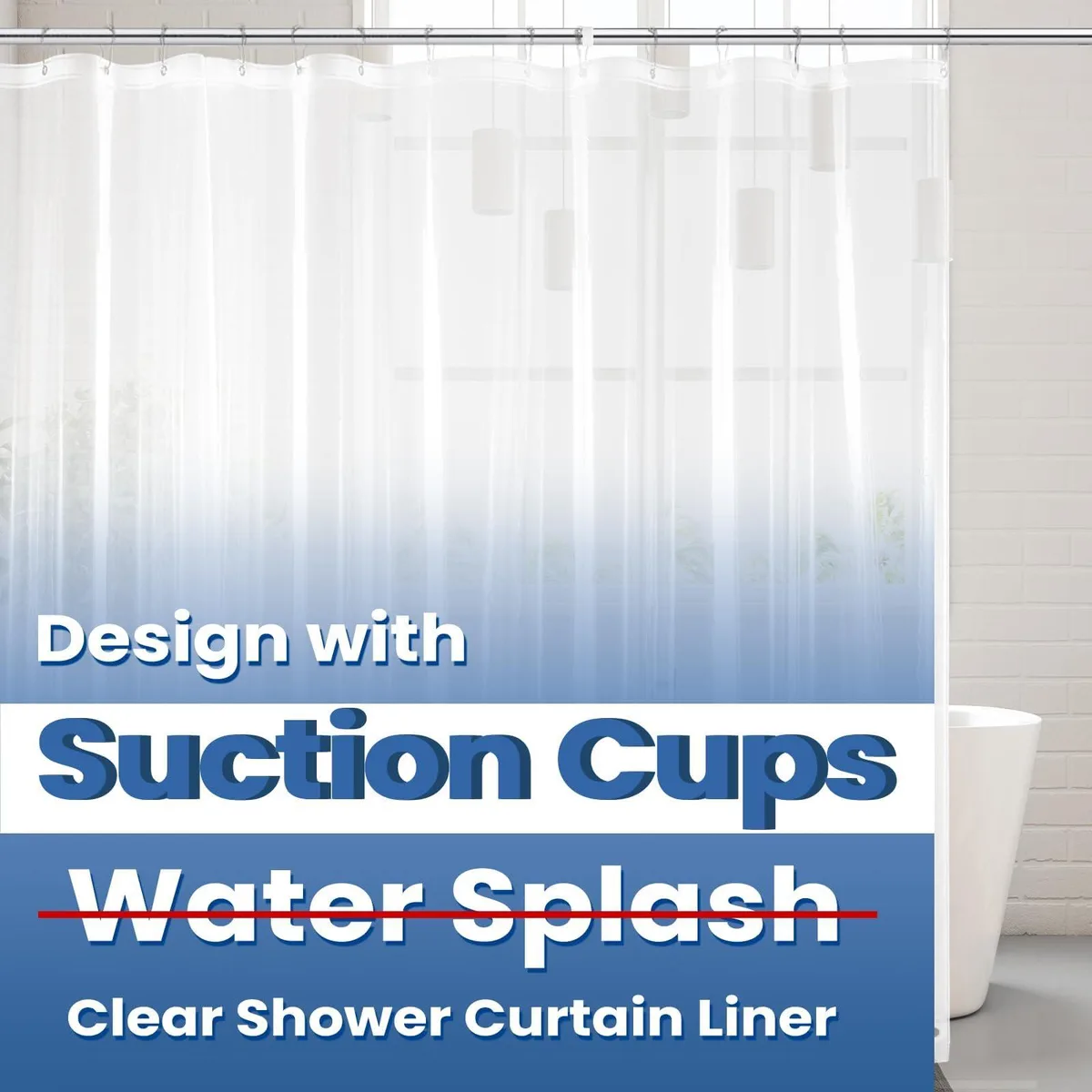 Clear PEVA shower liner 72 by 72 inches with 12 grommets and suction cups