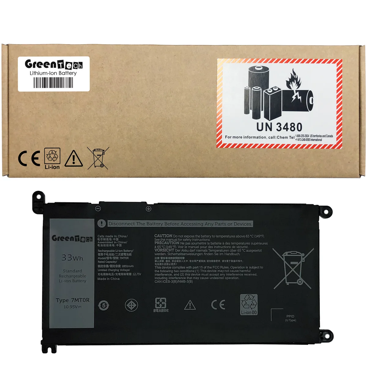 NShi NShi 7MT0R laptop battery 10.95V 33WHR 3013mAh for Dell Chromebook 3100 3400 5488 5493 5593 — product photo