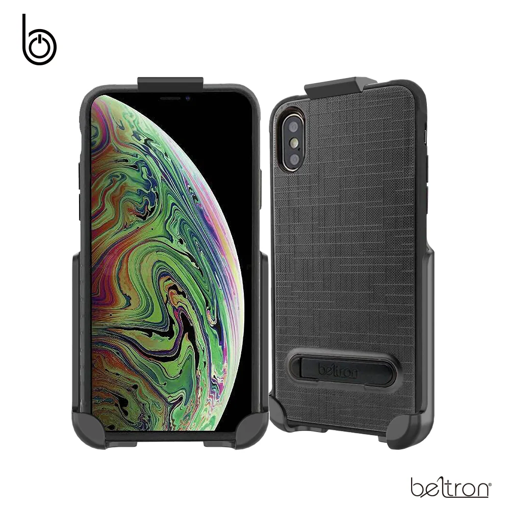 Beltron Products Beltron Products iPhone X/XS Dual Layer Grip Case with Metal Kickstand & Belt Clip Holster — product photo