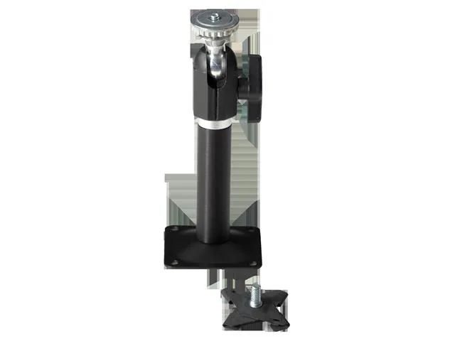 Black aluminium camera mounting bracket with drop ceiling clip and removable shaft