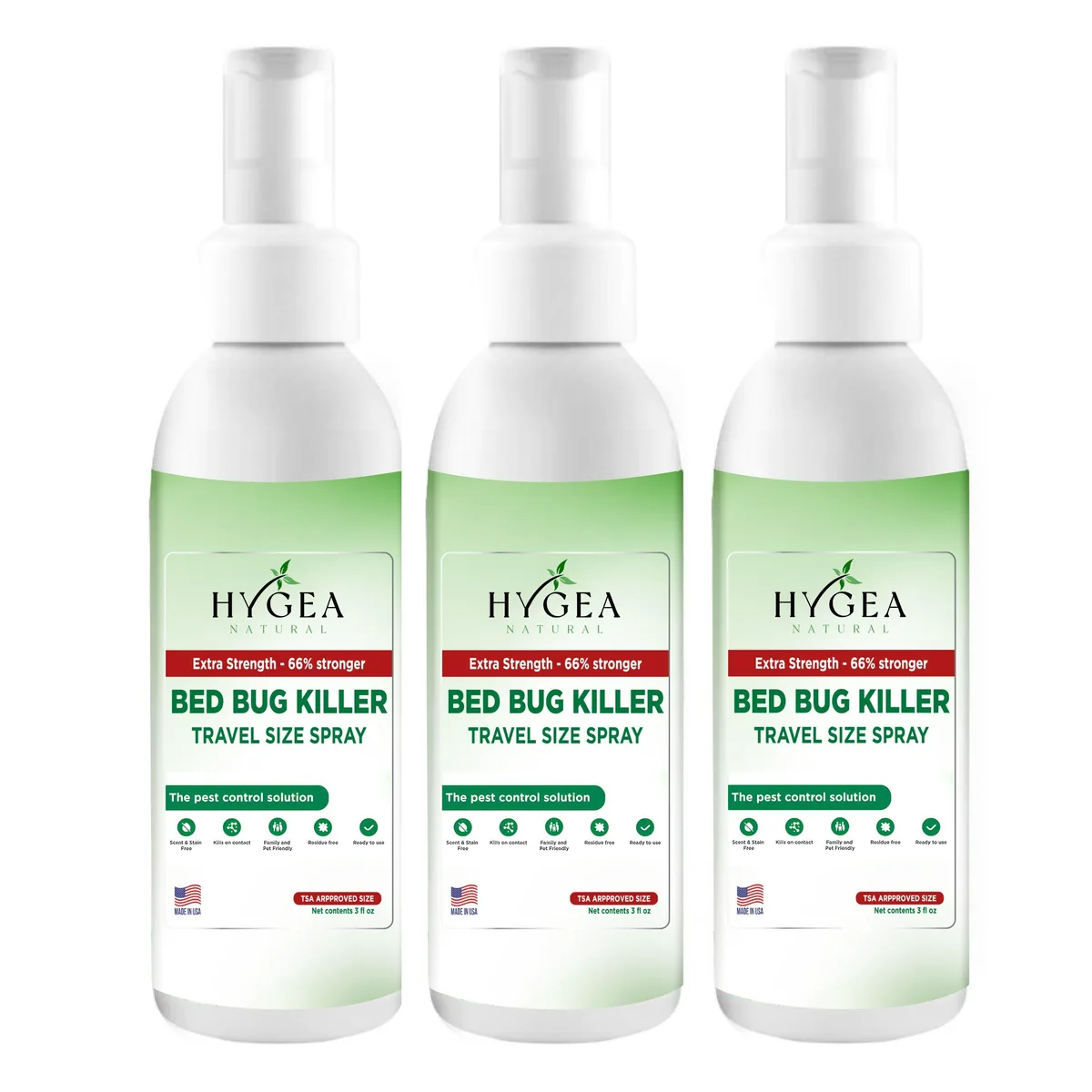 Hygea Natural Hygea Natural Extra-Strength Bed Bug &amp; Lice Killer Travel Spray 3 Pack 3 oz — product photo