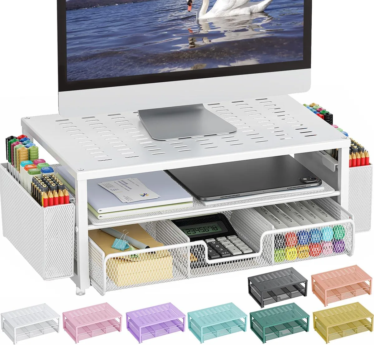 PISKEKAT PISKEKAT Server Rack Mounting Rack White 2 Pen Holders Drawer — product photo