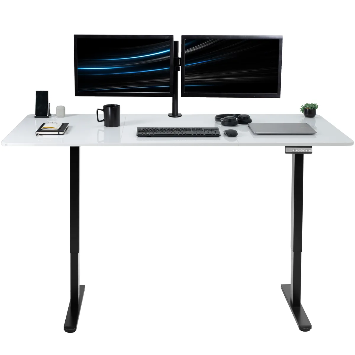 VIVO VIVO Electric Dual Motor 71 x 30 Standing Desk White Dry Erase Top Black Frame office furniture — product photo