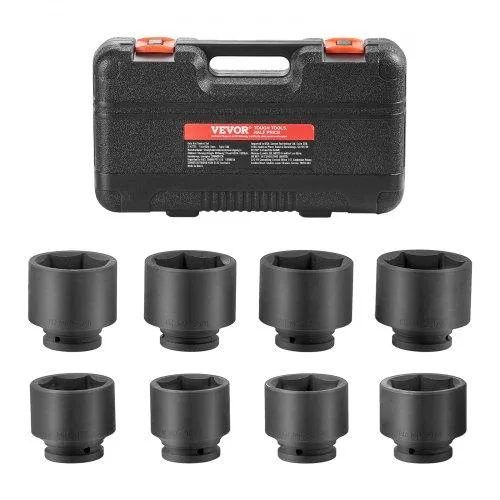 Eight chrome sockets in a black carry case