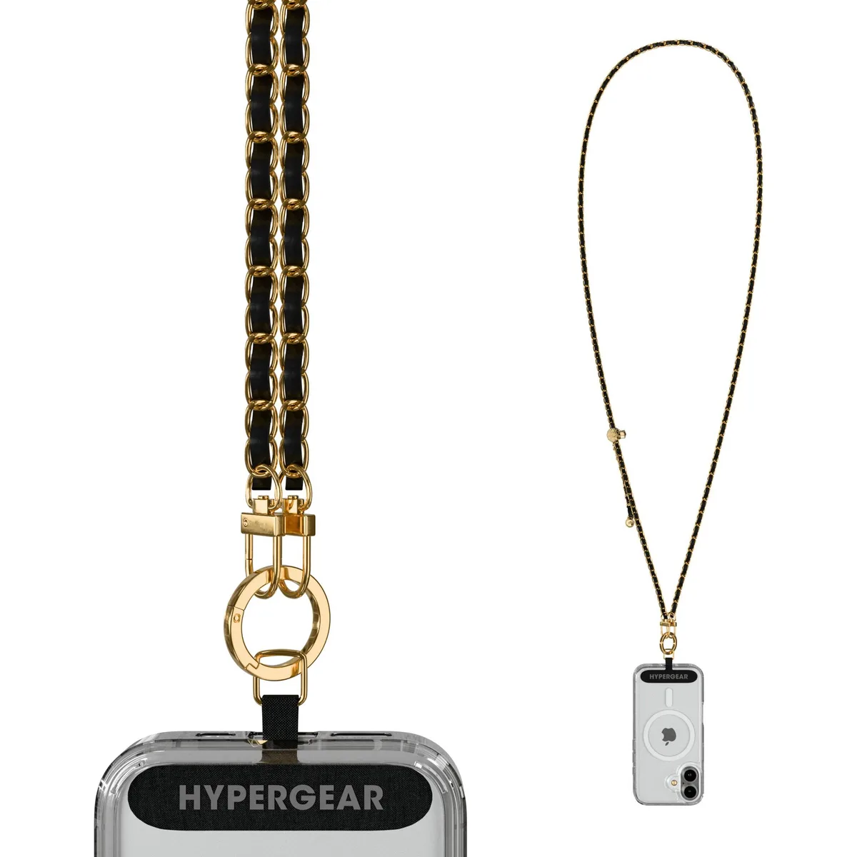 HyperGear HyperGear TECHcessories Crossbody Phone Strap Gold Chain Black Vegan Leather 29 to 58 in — product photo