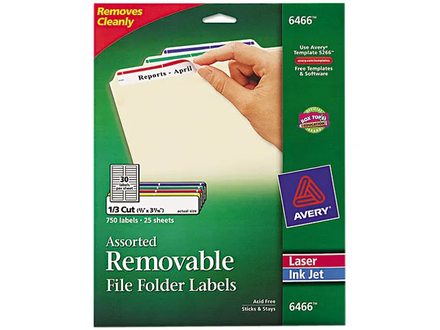 Avery Avery 6466 Removable Filing Labels, Assorted, 750/Pack — product photo