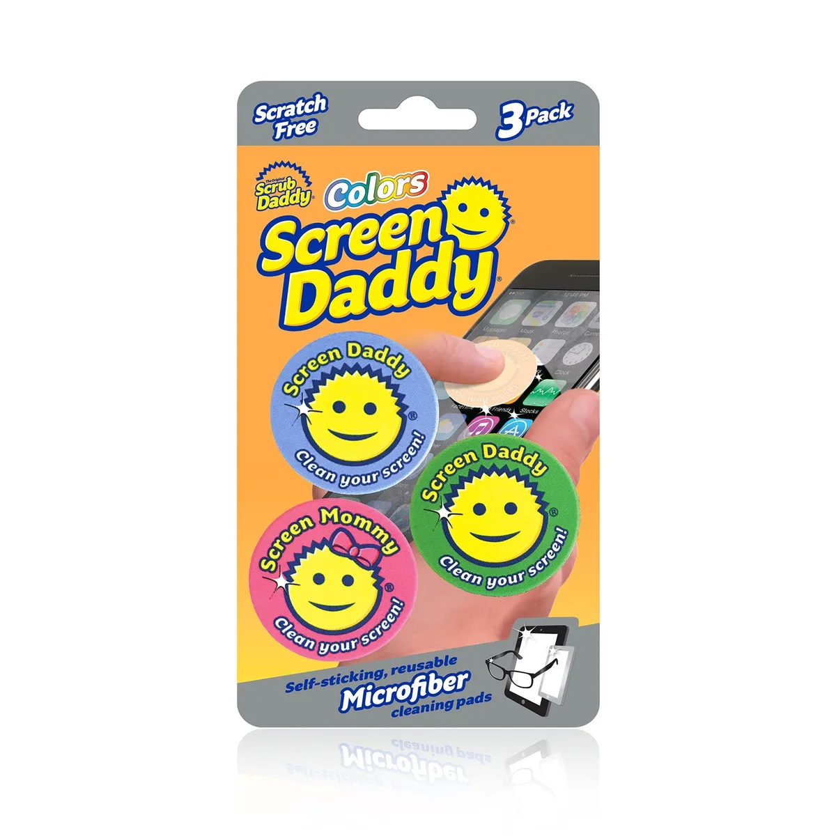 Three rectangular microfiber cleaning pads in a compact storage case