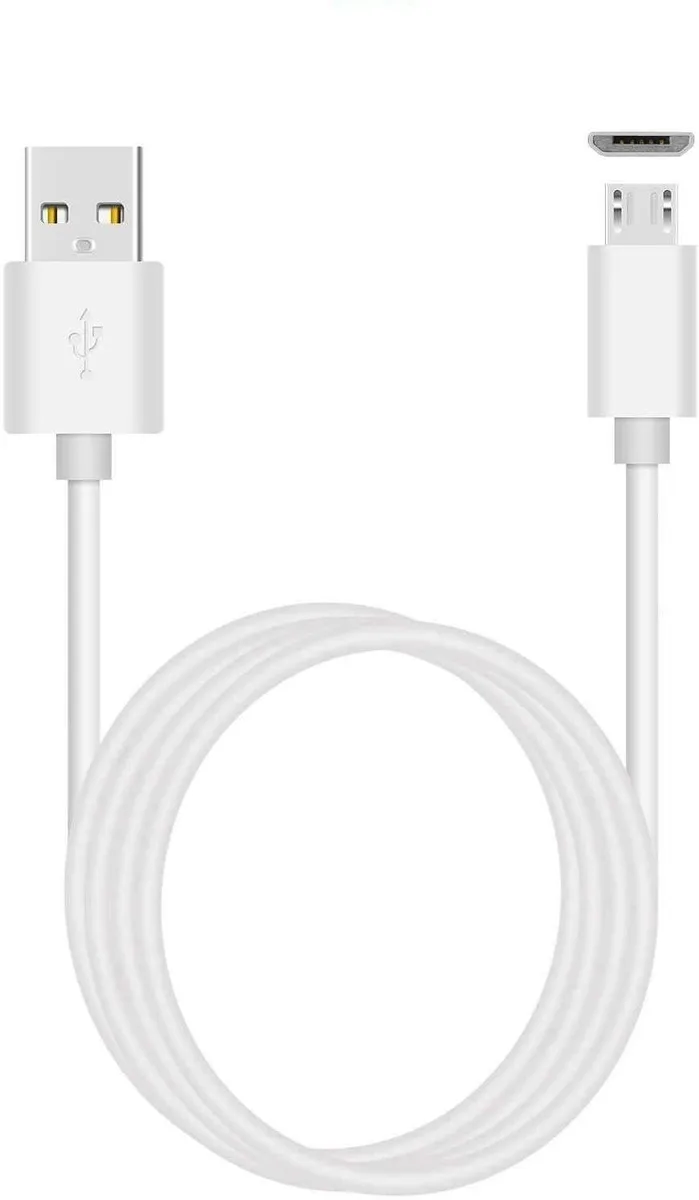 White ten-foot Micro USB charge cable with male connectors on both ends