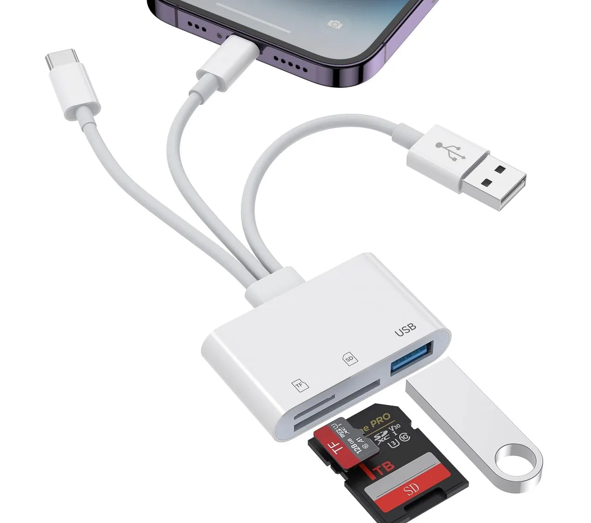 3-in-1 SD Card Reader USB-A Type-C Lightning 1.905 x 6.4008 x 15.494 cm 0.032 kg — product photo