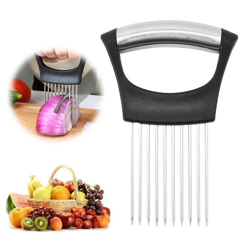 Stainless steel onion holder with ten prongs