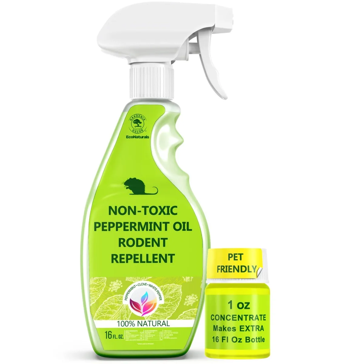 Two spray bottles of natural peppermint oil rodent repellent
