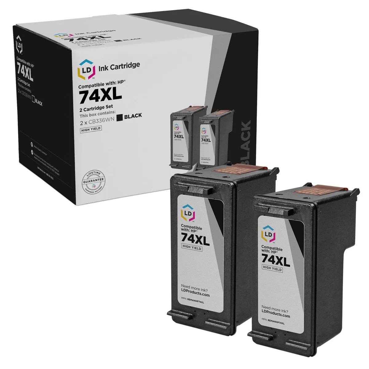 LD Products LD Products Remanufactured Ink Cartridge HP 74XL CB336WN High Yield Black 2-Pack — product photo