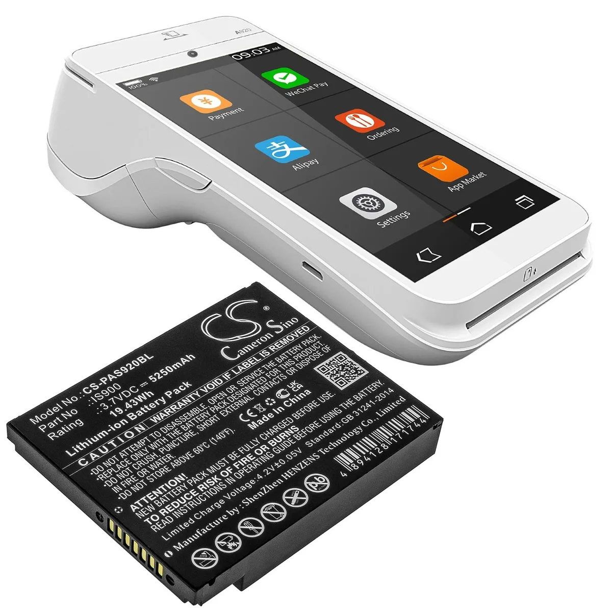 Cameron &amp; Co Cameron &amp; Co Standard Battery for Pax A920 A920C IS900 3.70V 5250mAh 19.43Wh — product photo