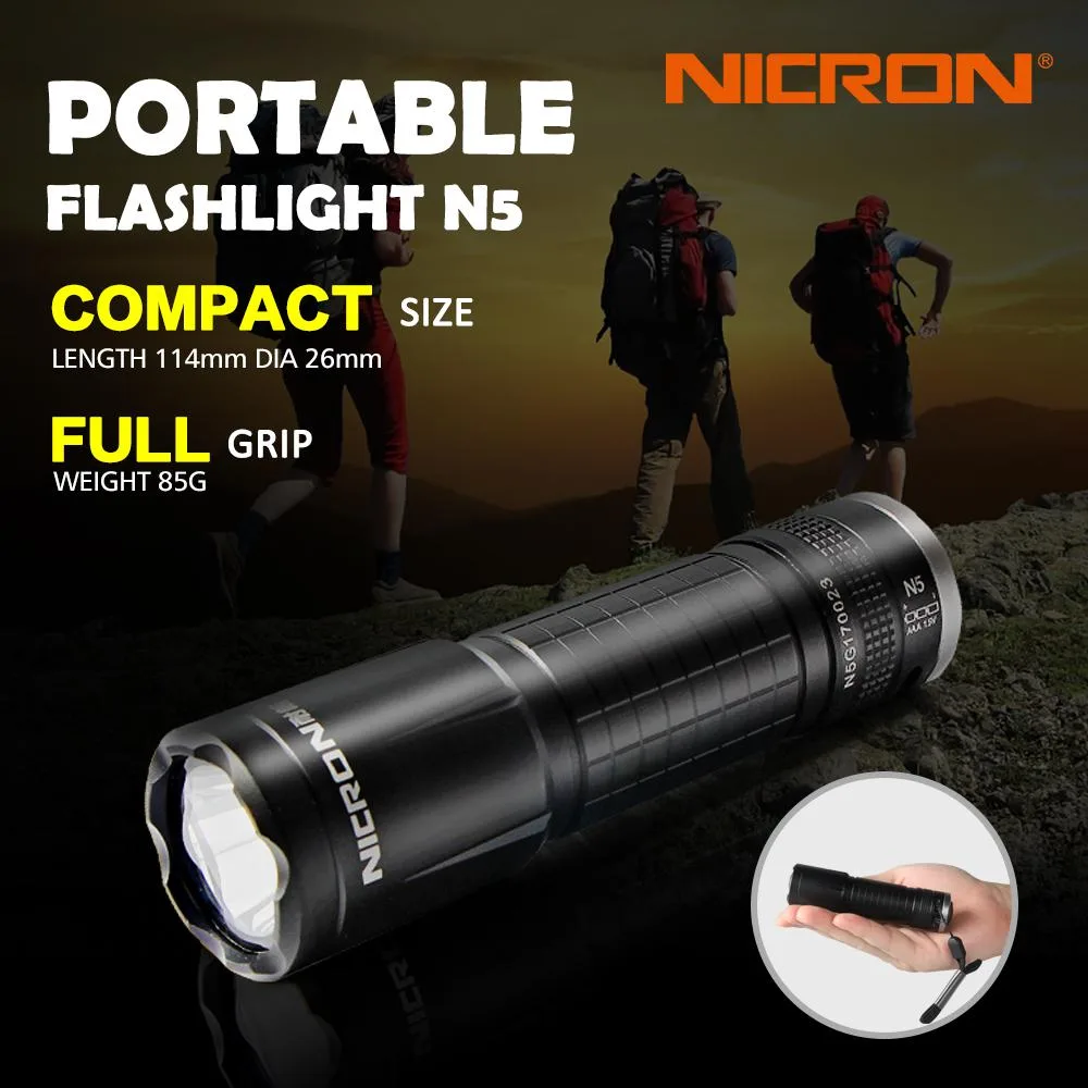 NICRON NICRON N5 3W LED flashlight IP65 200 lumen 175m 3×AAA — product photo