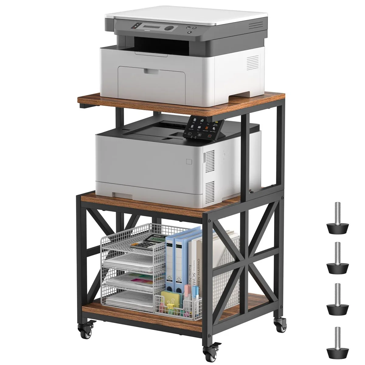 Heavy Duty Printer Table Black 19.7×17.7 Top 31.1in H 24.4lb — product photo