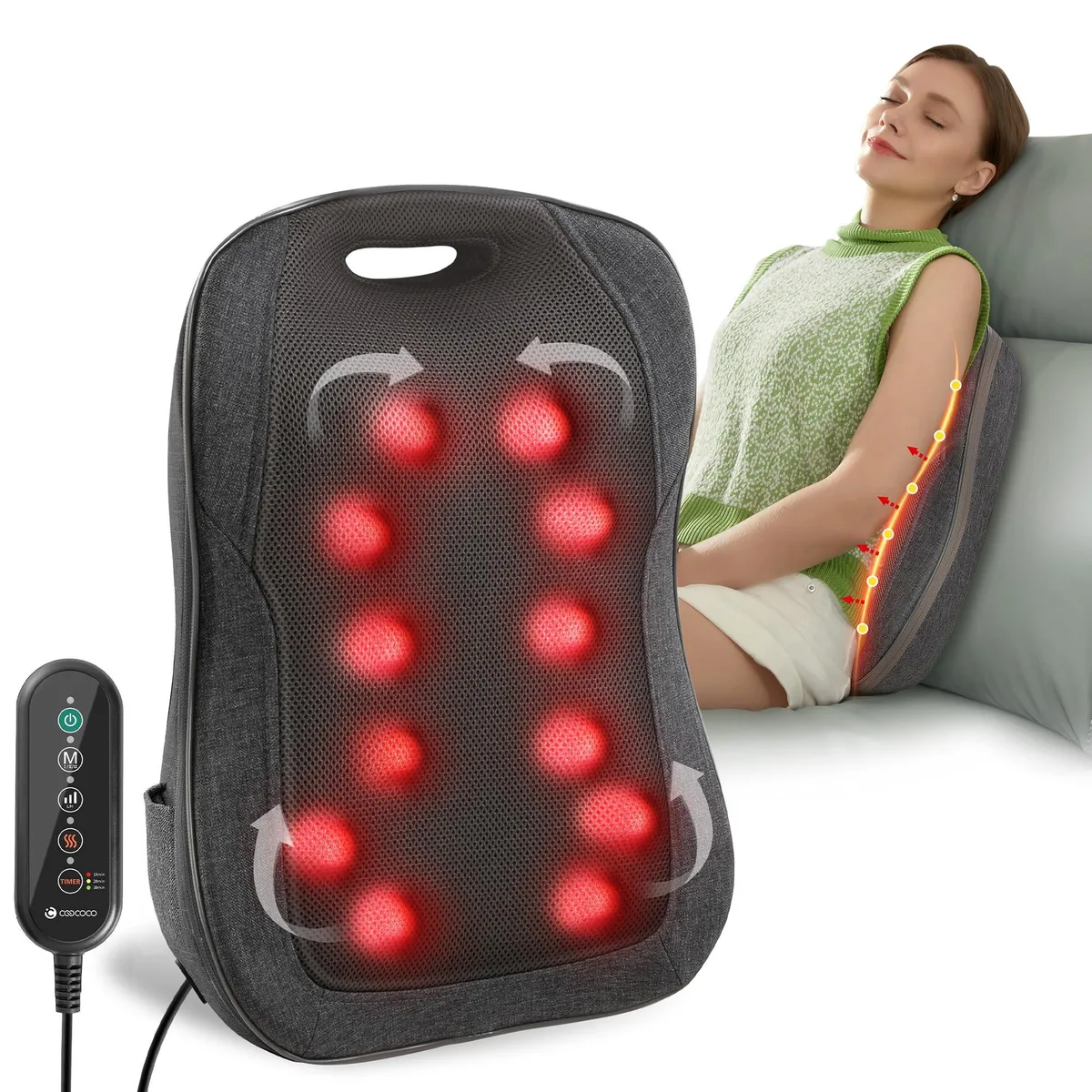 Black rectangular massage mat with rotating nodes and carry handle