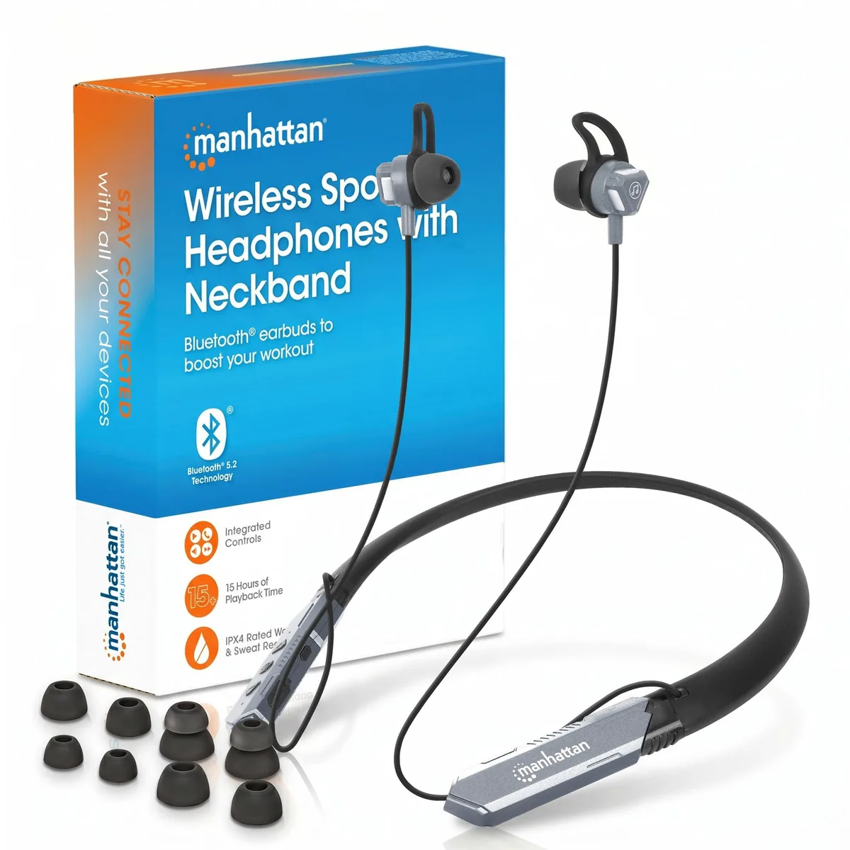 MANHATTAN MANHATTAN 179836 Wireless Neckband Earbuds 15h IPX4 Bluetooth 5.2 — product photo