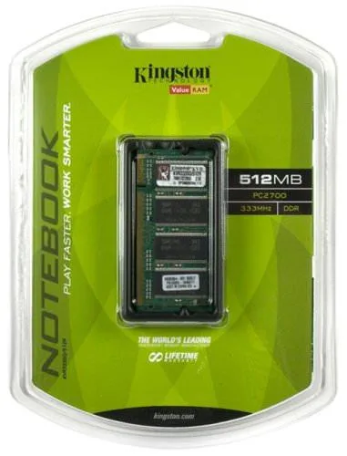 Kingston Technology Corp. Kingston ValueRAM 512MB 333MHz PC2700 DDR laptop RAM — product photo