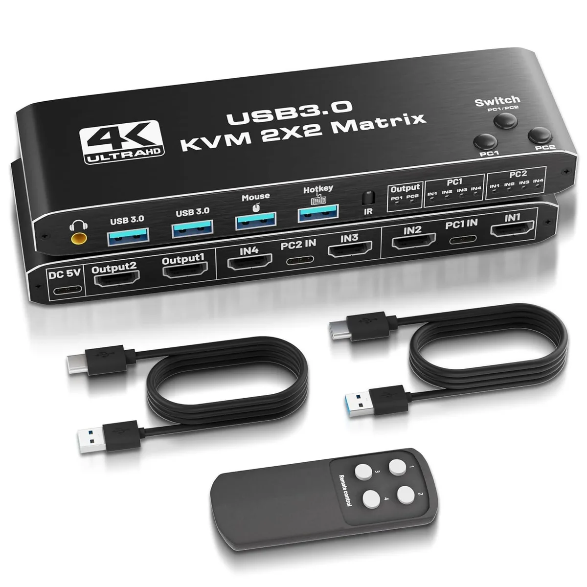 AUTYUE AUTYUE HDMI KVM Switch 2×2 4K60 USB 3.0 Remote — product photo