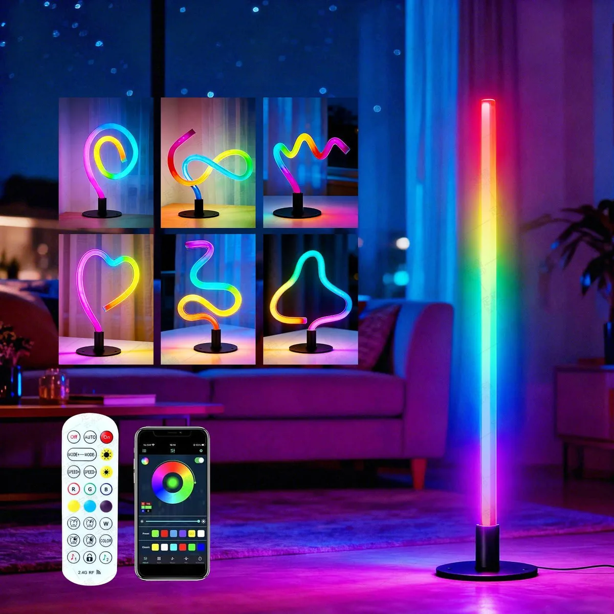 Flexible silicone floor lamp with painted finish, app and remote control