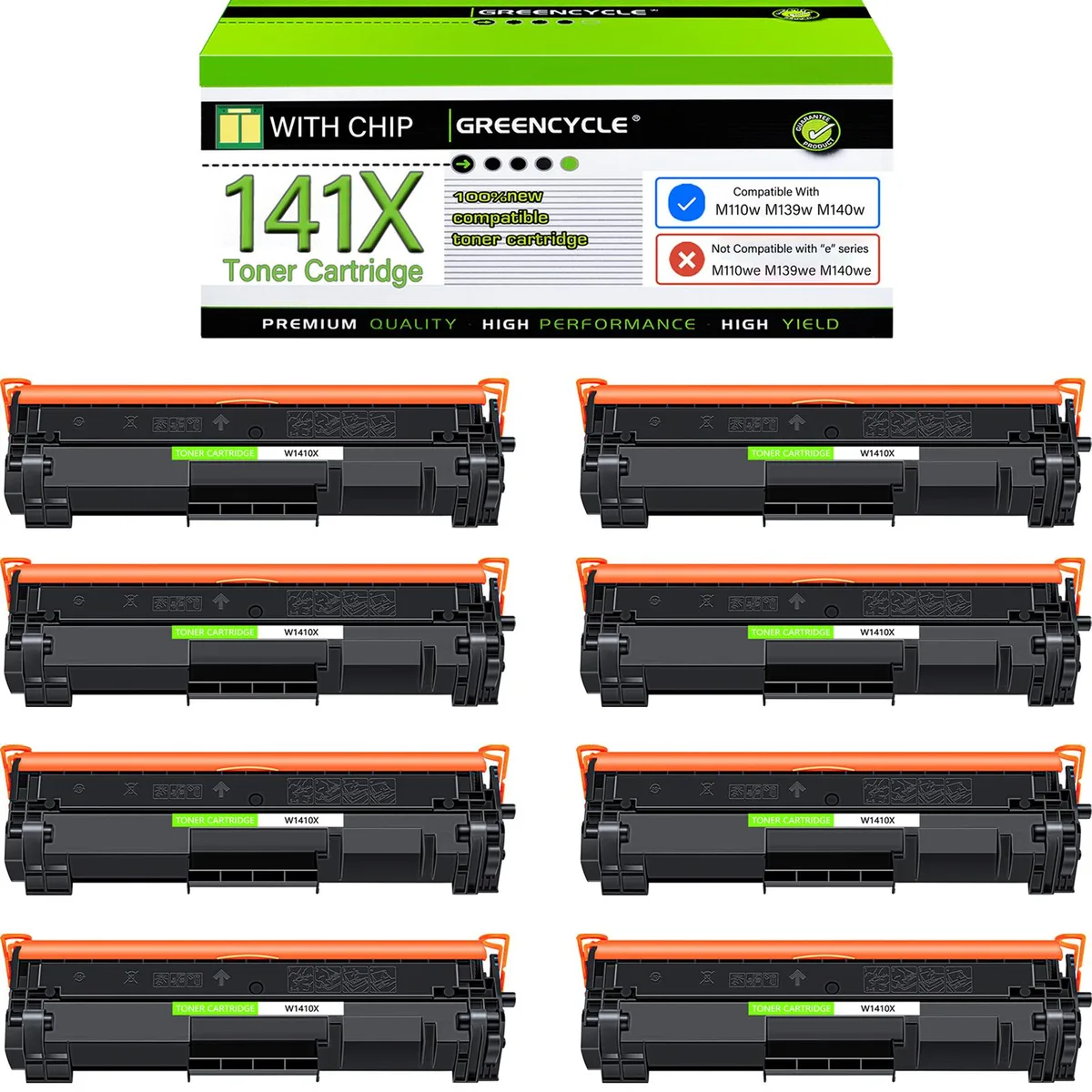 GREENCYCLE GREENCYCLE W1410X 141X Black Toner Cartridge 8 Pack — product photo