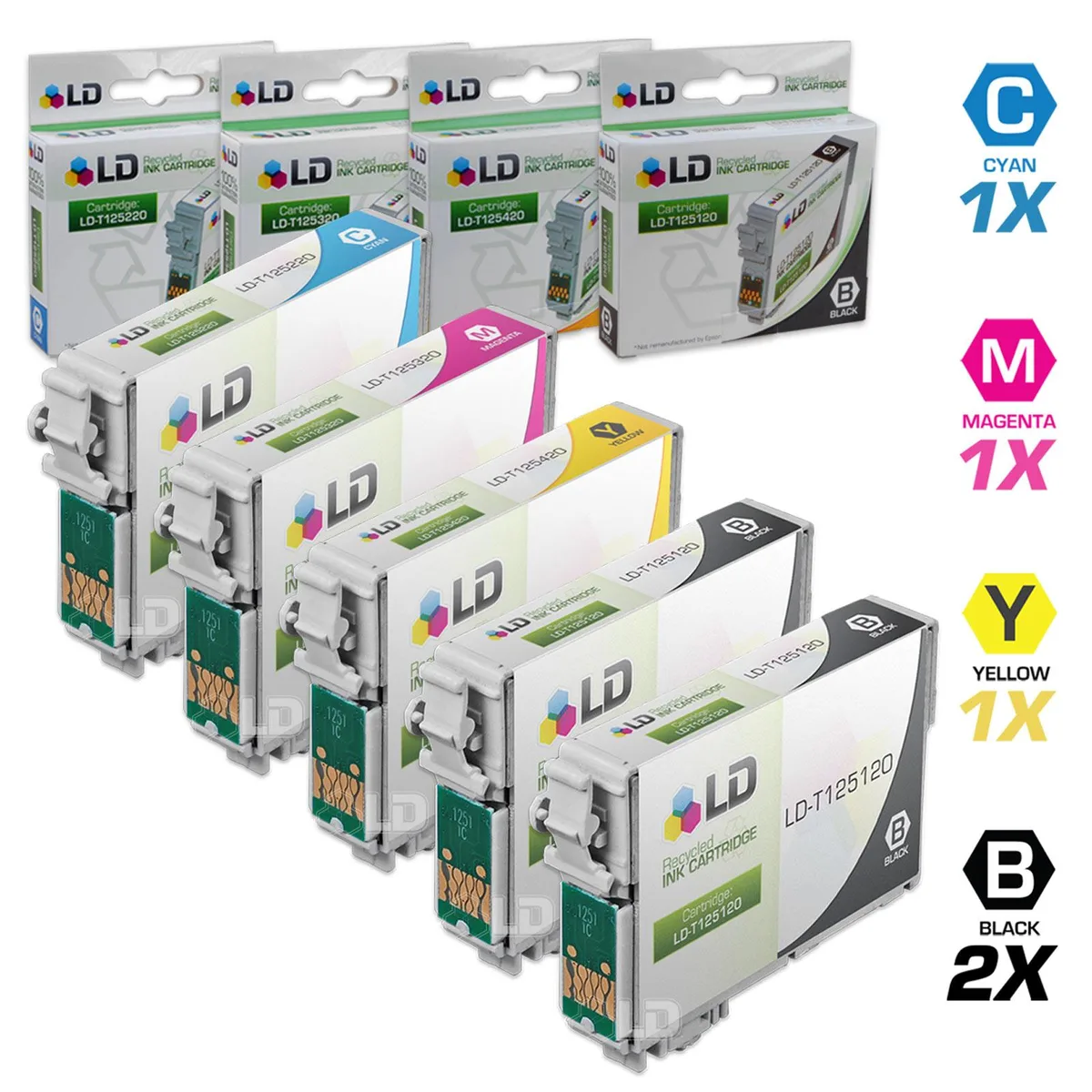 LD Products LD Products T125 5-Set Ink Cartridges: 2 Black 125120, Cyan 125220, Magenta 125320, Yellow 125420 — product photo