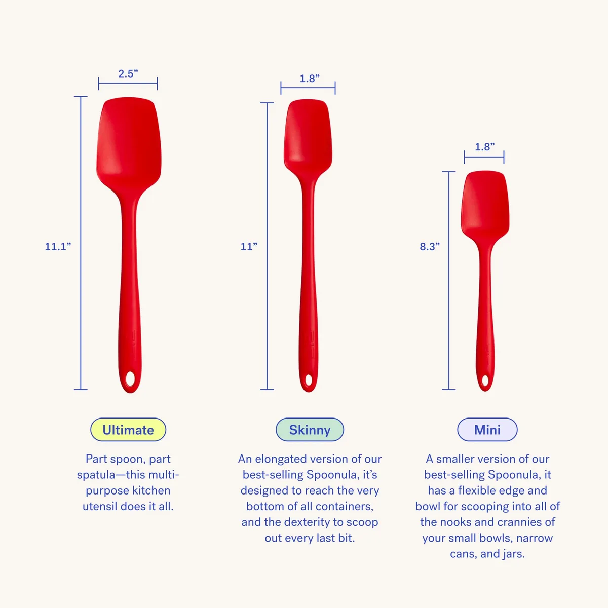 Slate blue silicone mini spoonula, 8.3 inches long, seamless one-piece design