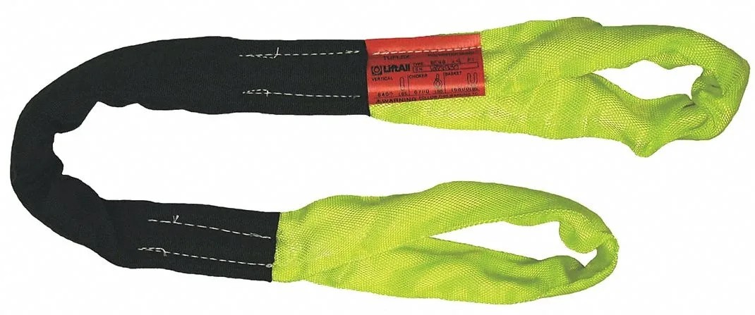 Yellow polyester round sling with eye ends, eight feet long