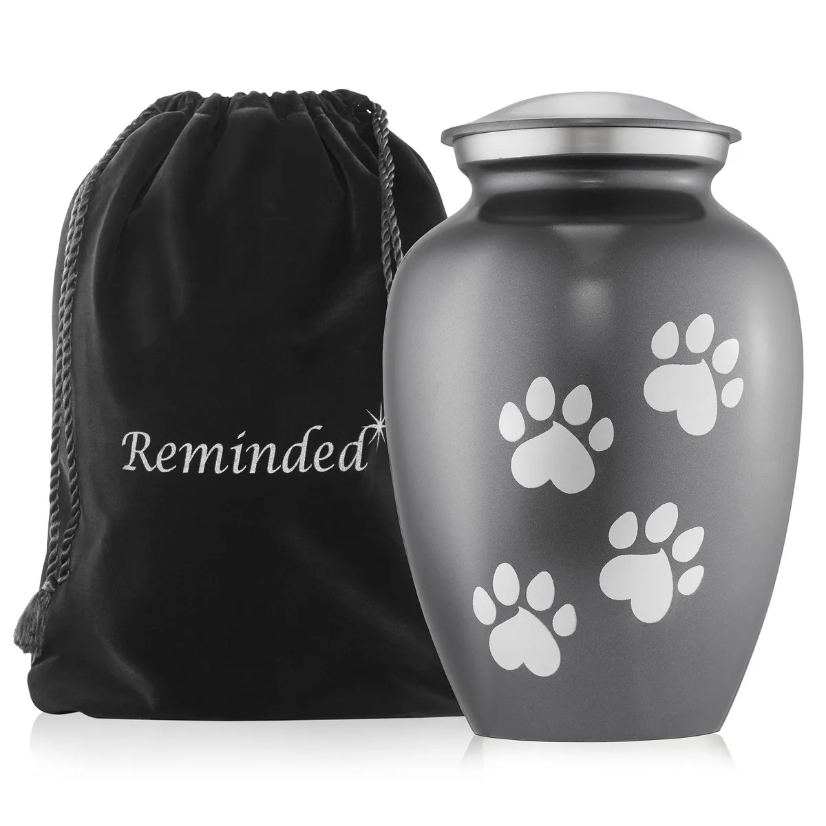 Reminded Reminded Solid Brass 8" Pet Urn 70 cu in Paw Print Gray home accent — product photo