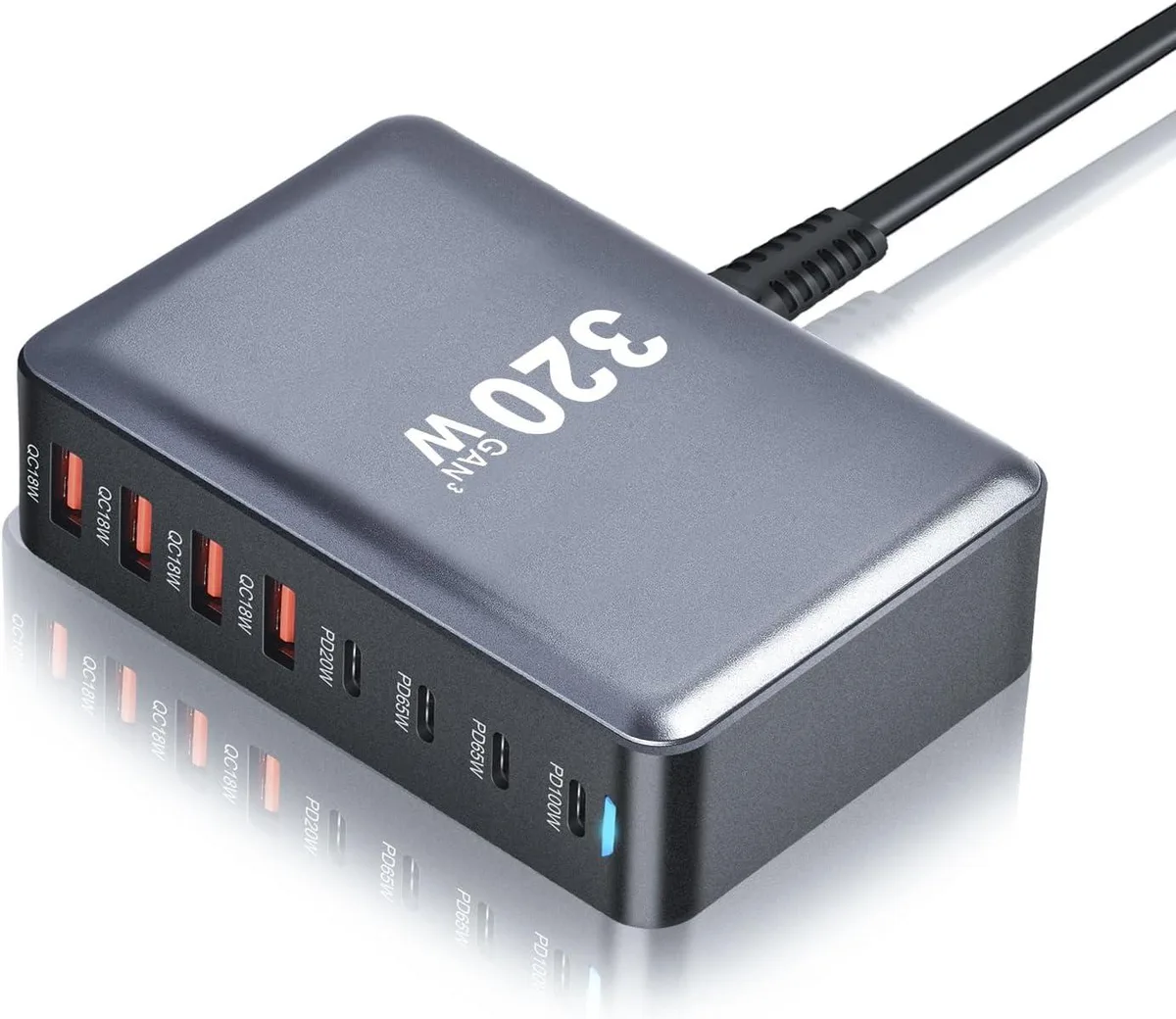 LUOM LUOM GAN320W 320W 8-Port USB-C/A Desktop Charger Black — product photo