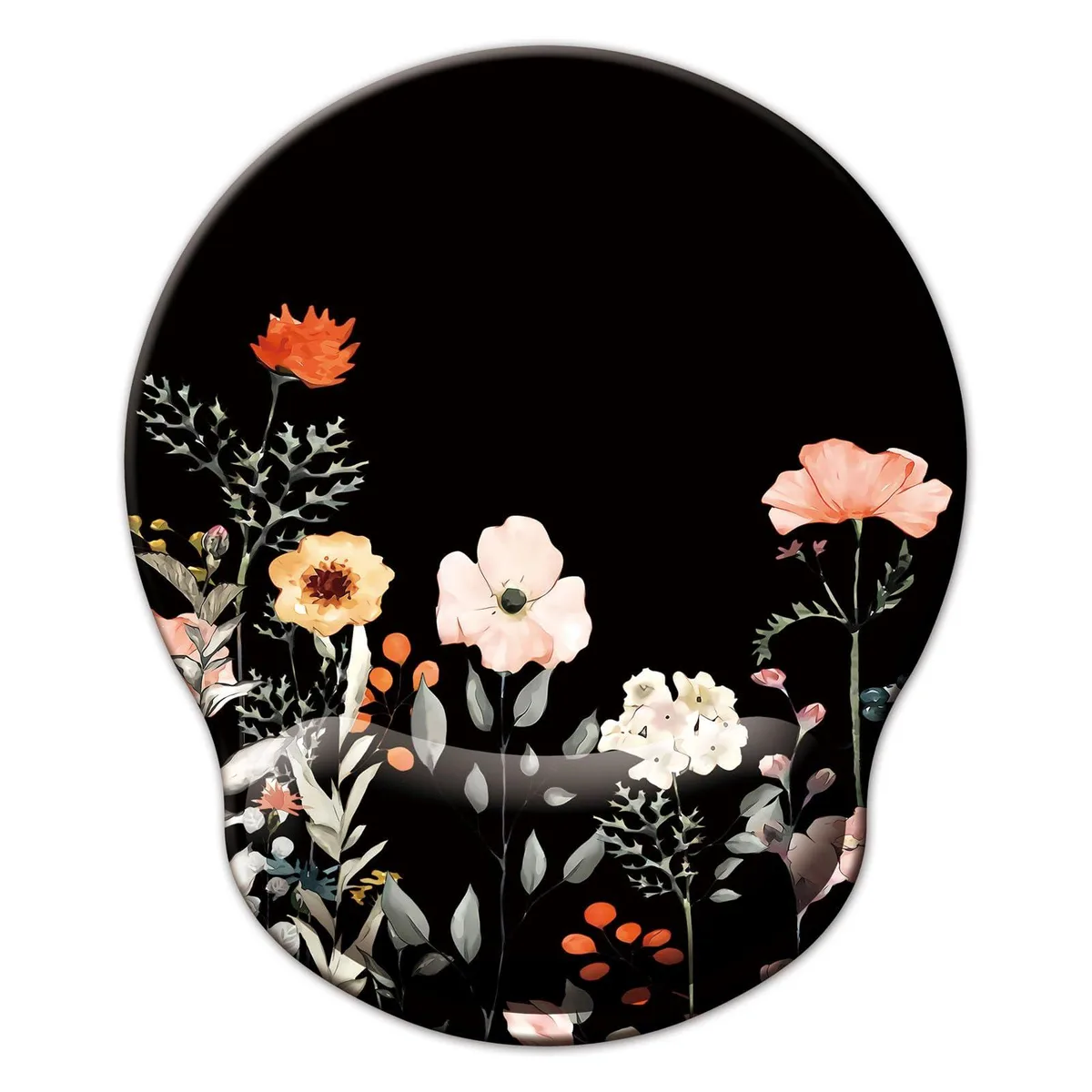  LIZPARE Mouse Pad with Wrist Support Flower Black 9.9 x 9.1 in — product photo
