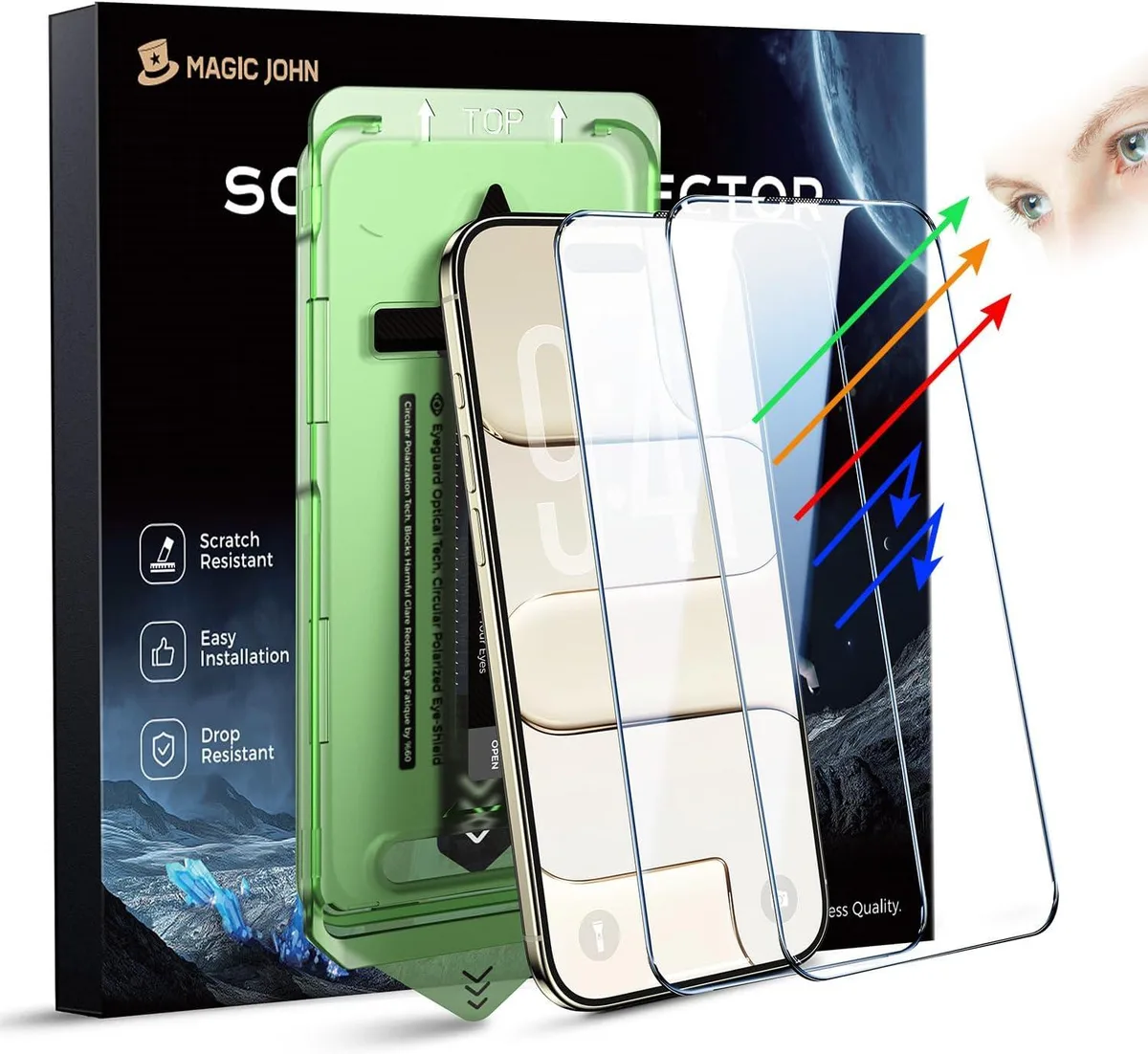 Two rectangular glass screen protectors with alignment applicator, clear finish, for iPhone Air 6.5 6.6