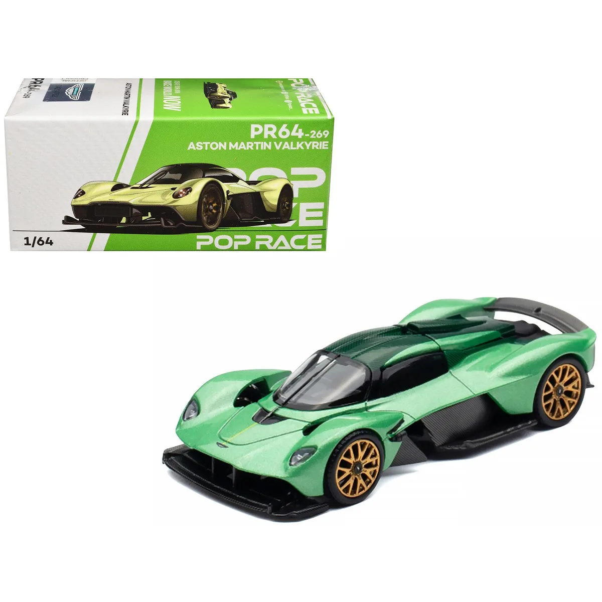 Pop Race Pop Race Aston Martin Valkyrie Iridescent Emerald Metallic Green Carbon Top 1/64 Diecast Hobby Collectible — product photo